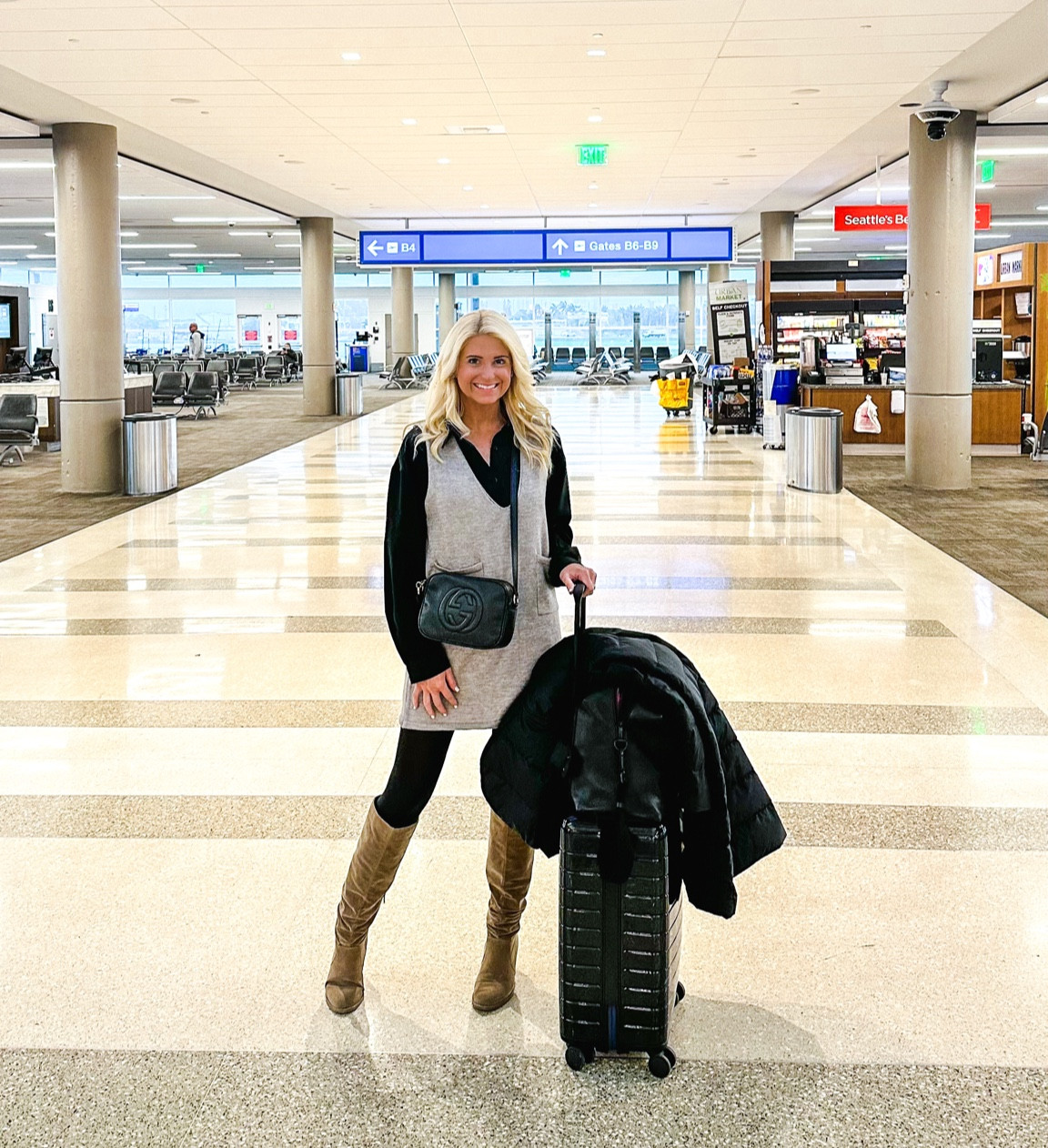 Travel Ready ✈️  Headed to cooler temps this weekend so the tights & wool socks are a must! Sweater vest fits true to size and I sized up on the black button down underneath so it was more comfortable to travel in! Bon voyage!

#LTKunder100 #LTKtravel #LTKunder50
