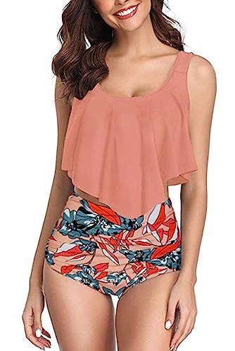 Women High-Waisted-Swimsuit-Flounce-Swimwear Racerback Vintage Two Piece Bikini | Amazon (US)