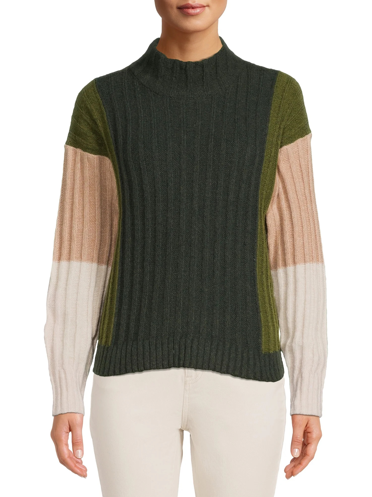 Time and Tru Women's Ribbed Mock Neck Sweater Sweater | Walmart (US)