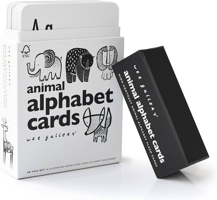 Wee Gallery Educational Flashcards for Babies, Black and White Animal Alphabet, Durable Double Si... | Amazon (US)