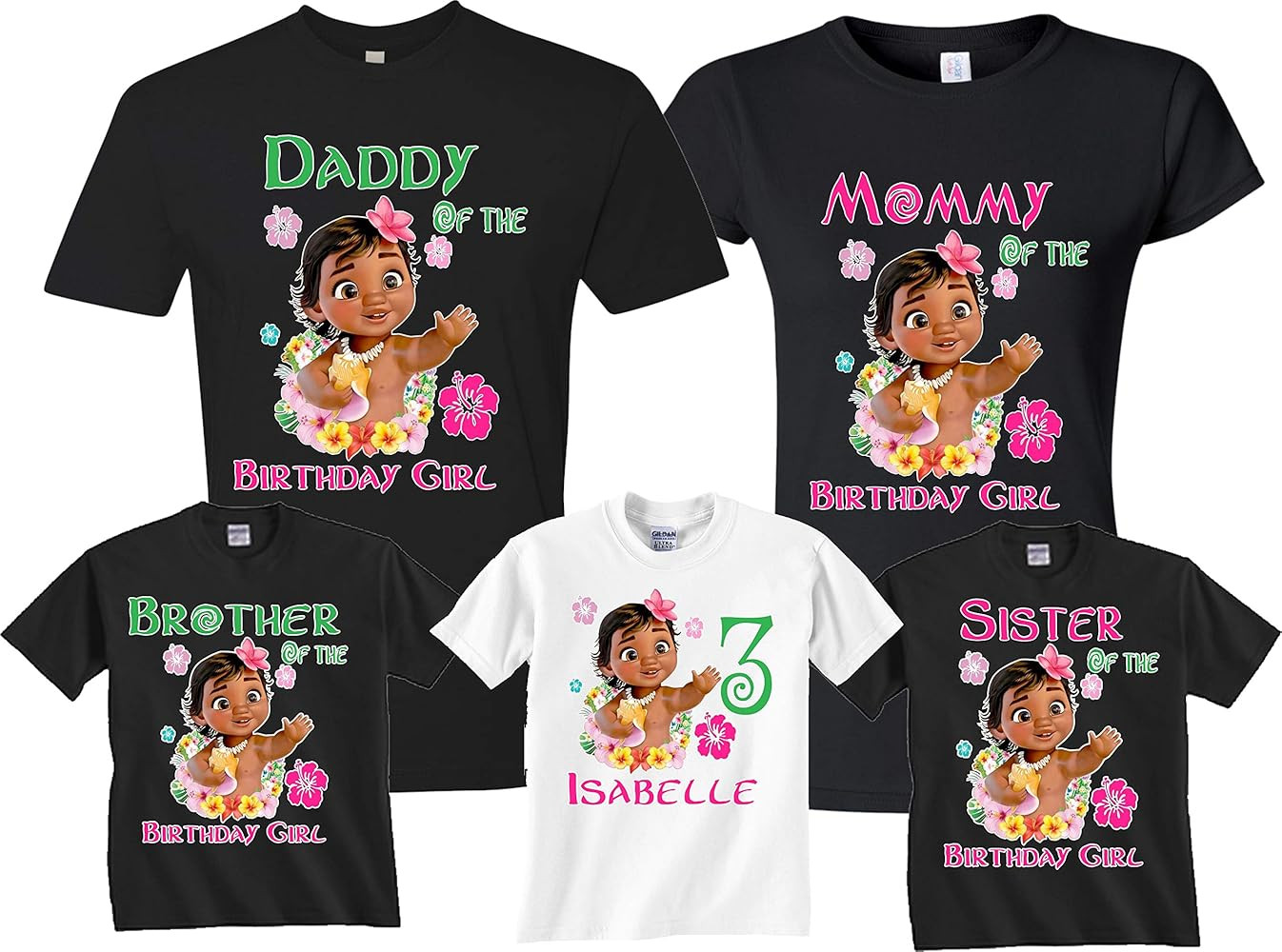 Baby Moana Birthday Girl Matching Family Tshirts Custom Age and Name | Amazon (US)