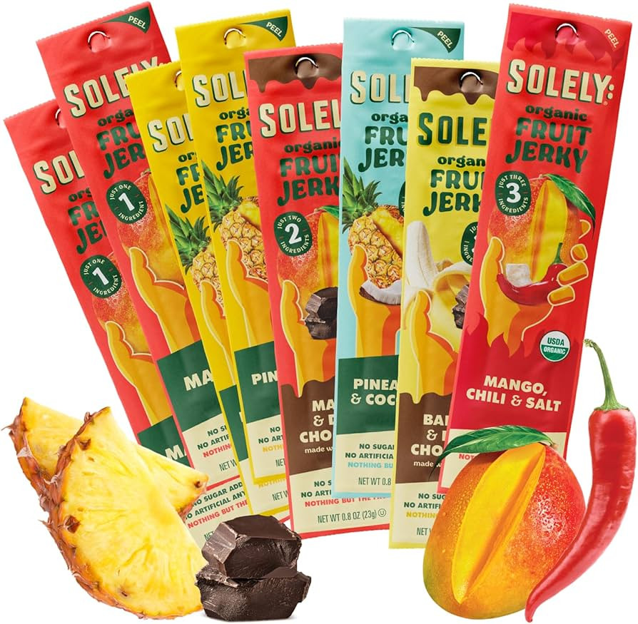 SOLELY - Organic Fruit Jerky Variety Pack - 8 Flavors, 8 Individually Wrapped Fruit Strips - Frui... | Amazon (US)