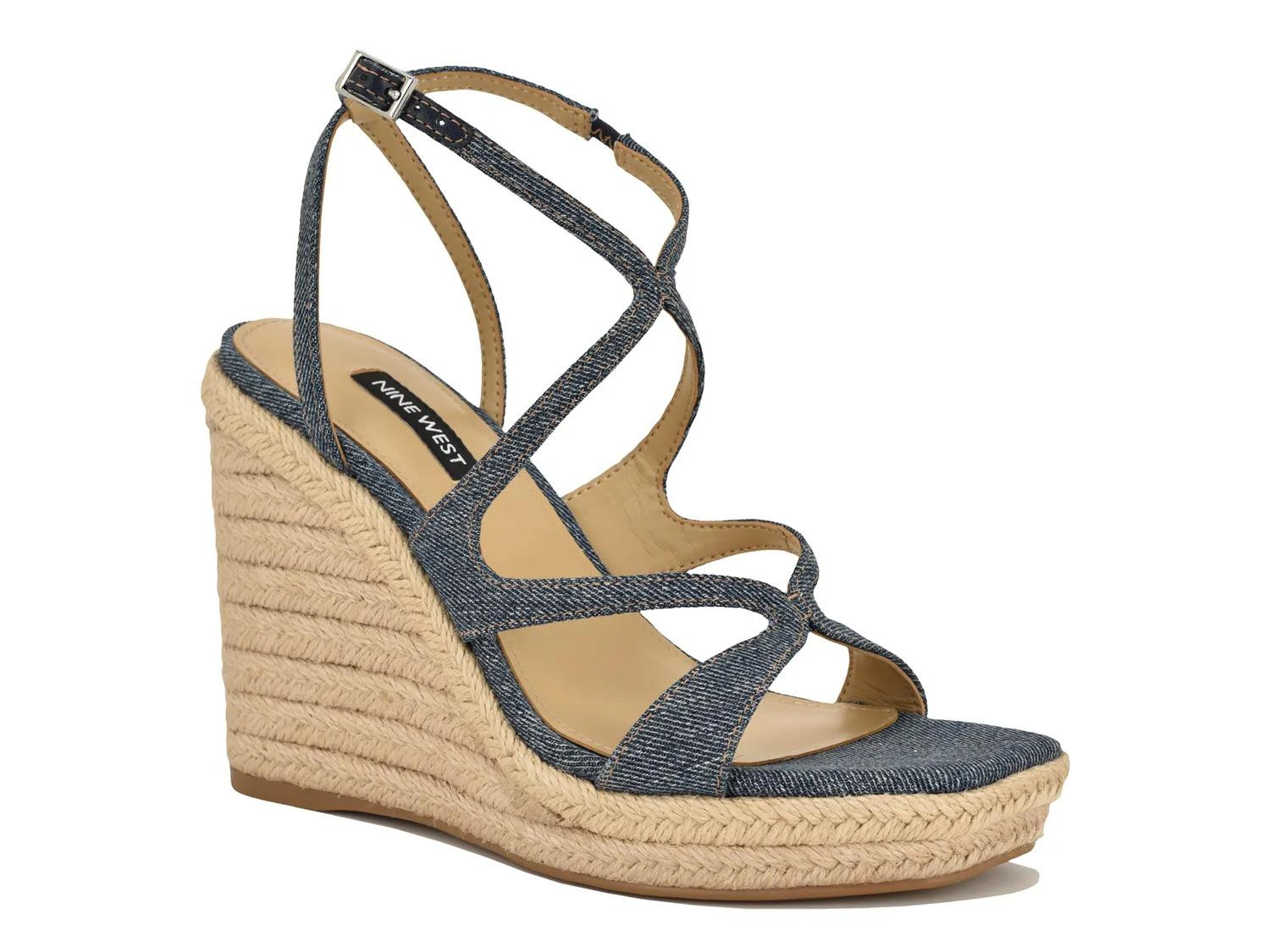 Nine West Adriane Espadrille Wedge Sandal | Women's | Blue Denim | Size 10 | Sandals | Ankle Strap | DSW