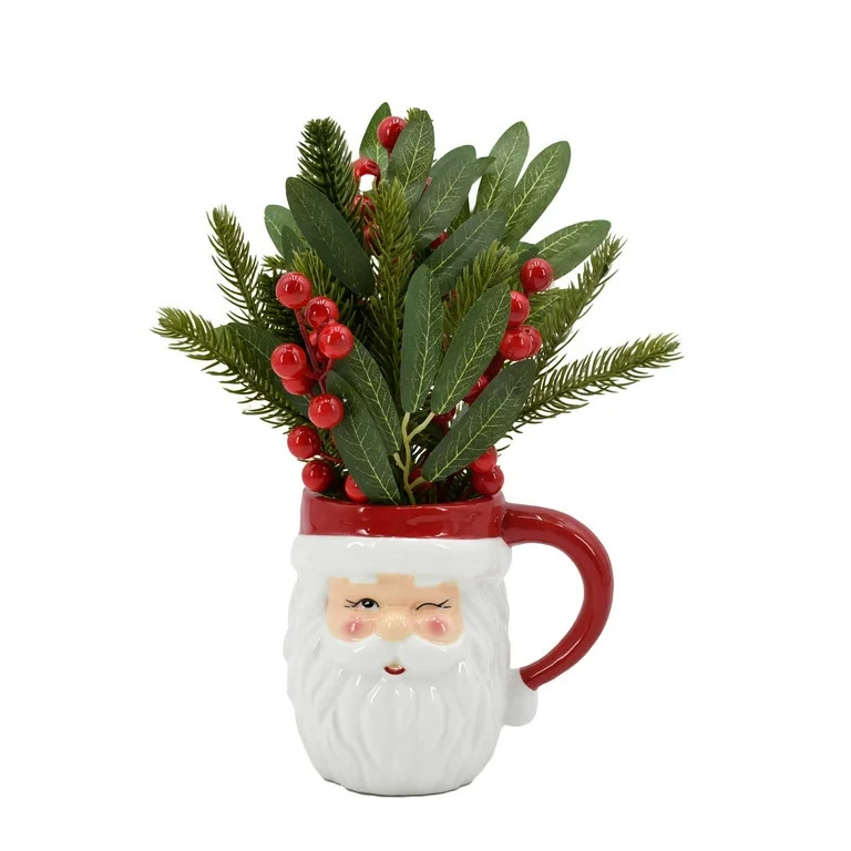 Holiday Time Green and White Santa 12 Inches Christmas Potted Artificial Plants Decor 1 Piece | Walmart (US)