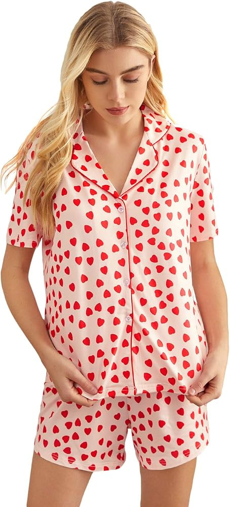 WDIRARA Women's Sleepwear Satin Short Sleeve Shirt and Shorts Pajama Set | Amazon (US)