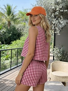 IDEALSANXUN Womens Two Piece Sets Summer Beach Spring Gingham Tank Tops and Plaid Shorts Pajama S... | Amazon (US)