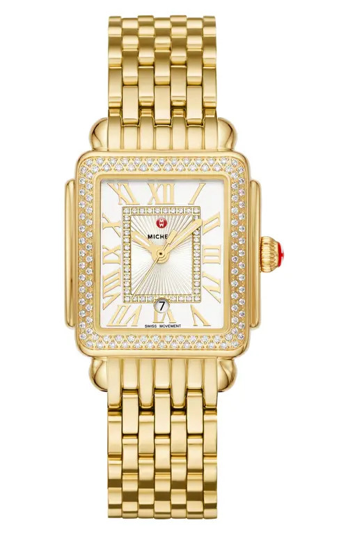 MICHELE Deco Madison Mid Diamond Bracelet Watch, 29mm x 31mm in Gold/Silver/Gold at Nordstrom | Nordstrom