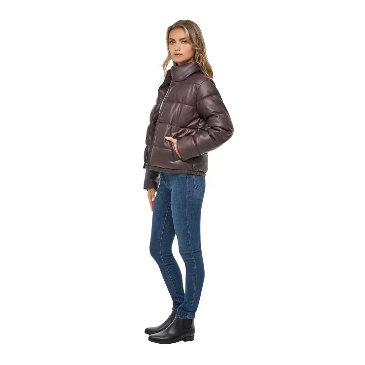 Women's Faux Leather Puffer Jacket, Puffy Coat - S.E.B. By SEBBY | Target