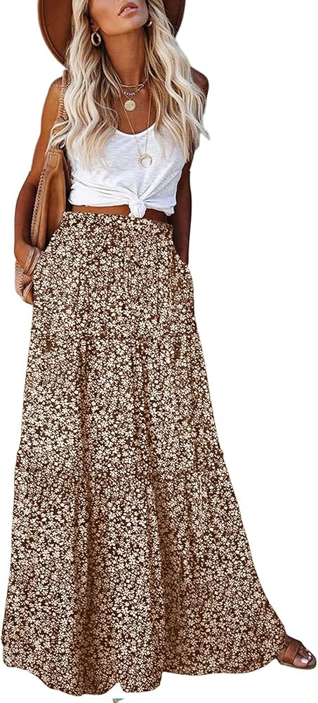EARKOHA Womens Casual High Waist Tie Paisley Print Long Maxi Skirt with Pockets | Amazon (US)