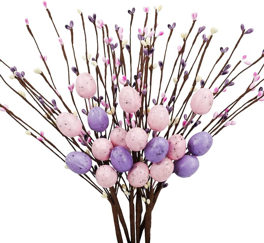 obbsie 6 Pack Artificial Easter Picks with Pastel Easter Eggs and Berries 18" Decorative Spring F... | Amazon (US)