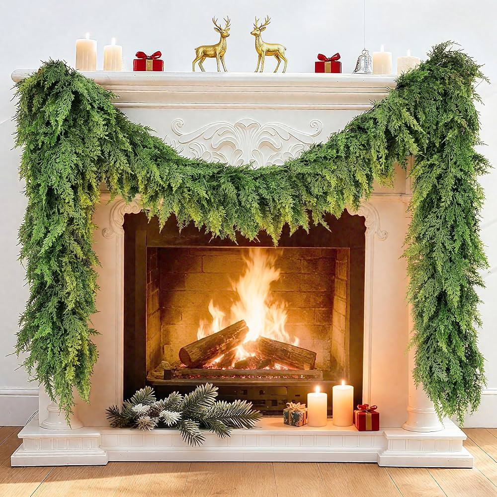 9Ft Christmas Garland Faux Cedar Cypress Garland Soft and Lush Pine Garland Realistic Greenery Ga... | Amazon (US)