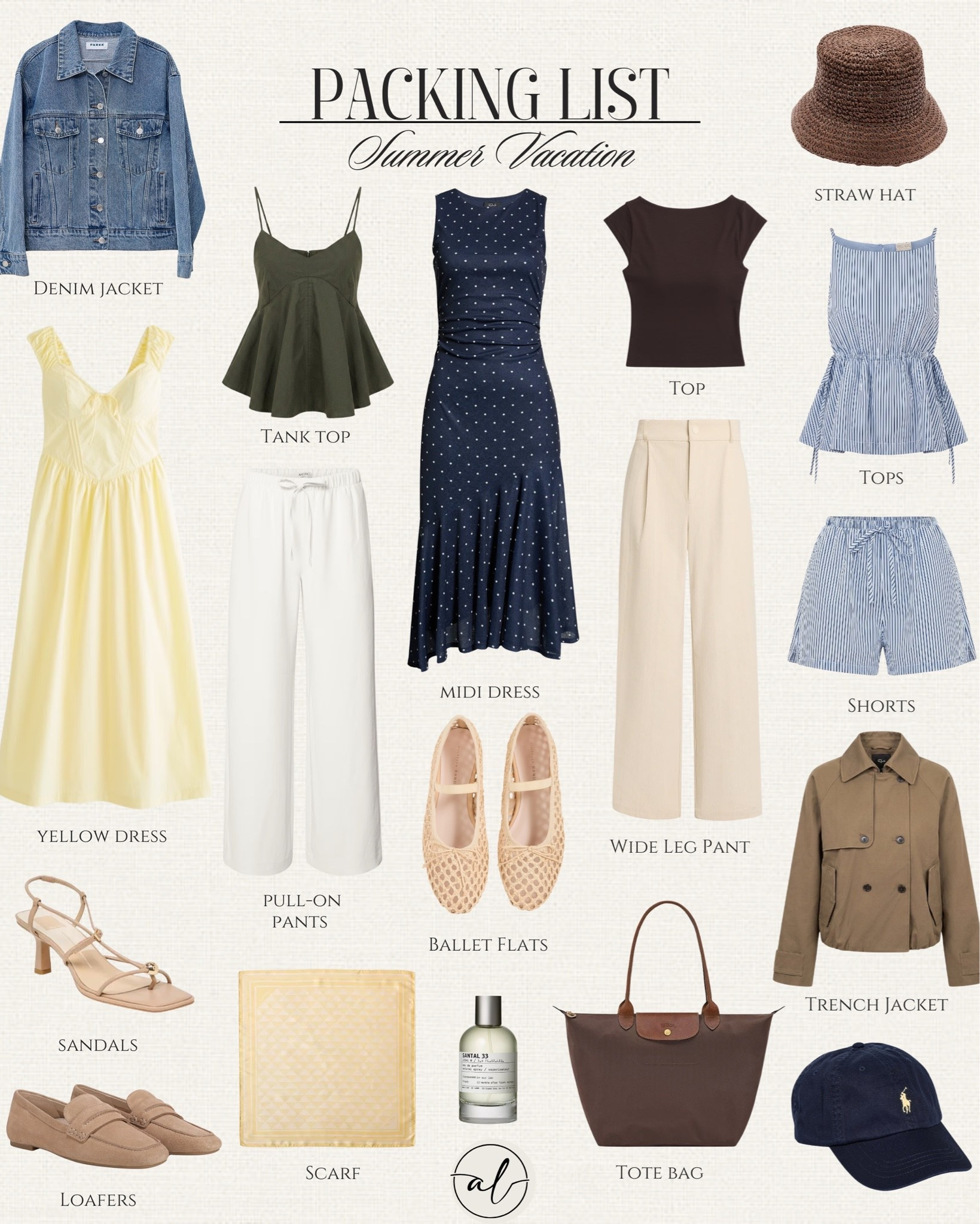Packing list - August Vacation 
Dresses, sets, pants, tops, jackets, bags, sandals, shoes, scarves, perfumes

#LTKU #LTKSeasonal #LTKgrwm