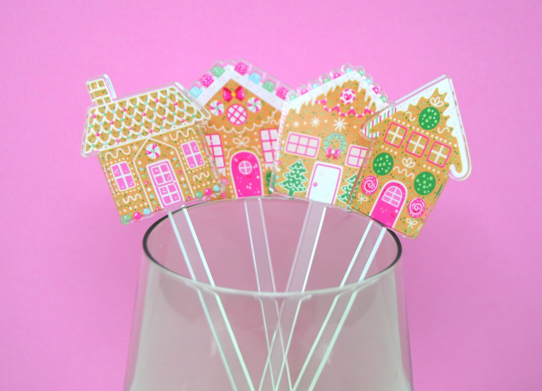 Gingerbread House Drink Stirrers• Set of 4 Christmas Swizzle Sticks• Pinkmas stirrers• Holi... | Etsy (US)
