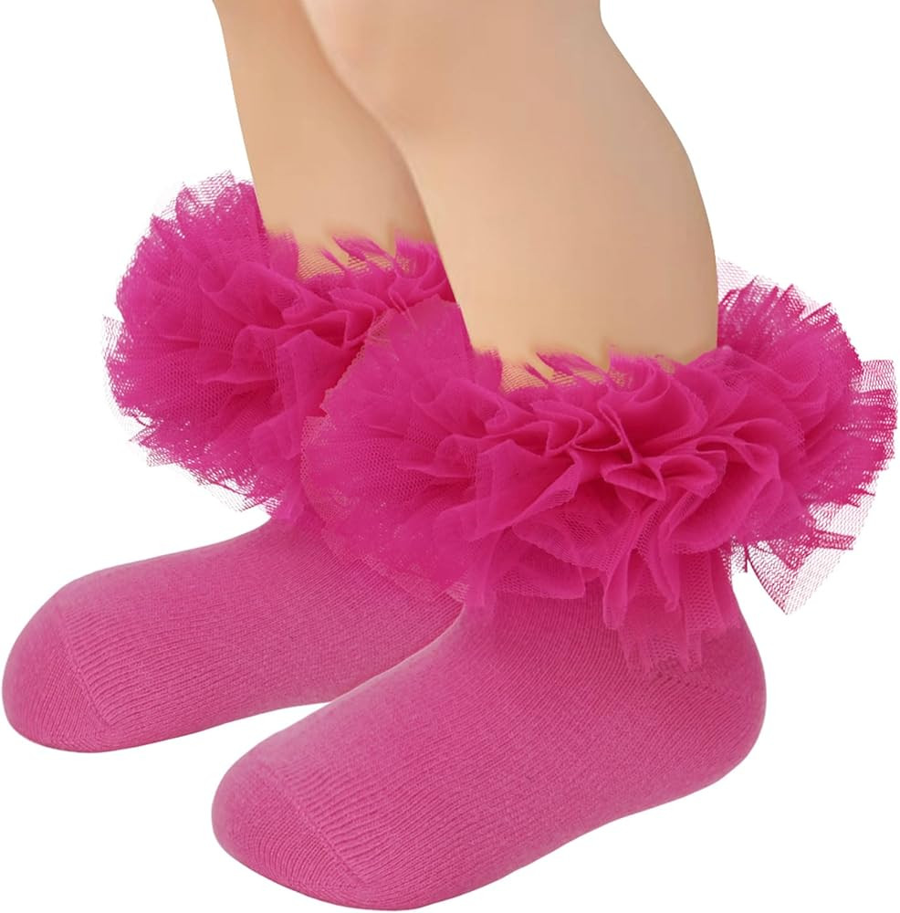 Zando Toddler Ruffle Socks for Girls 1-10 Years - Cotton Tutu Socks with Puffly Lace Frilly Edge ... | Amazon (US)