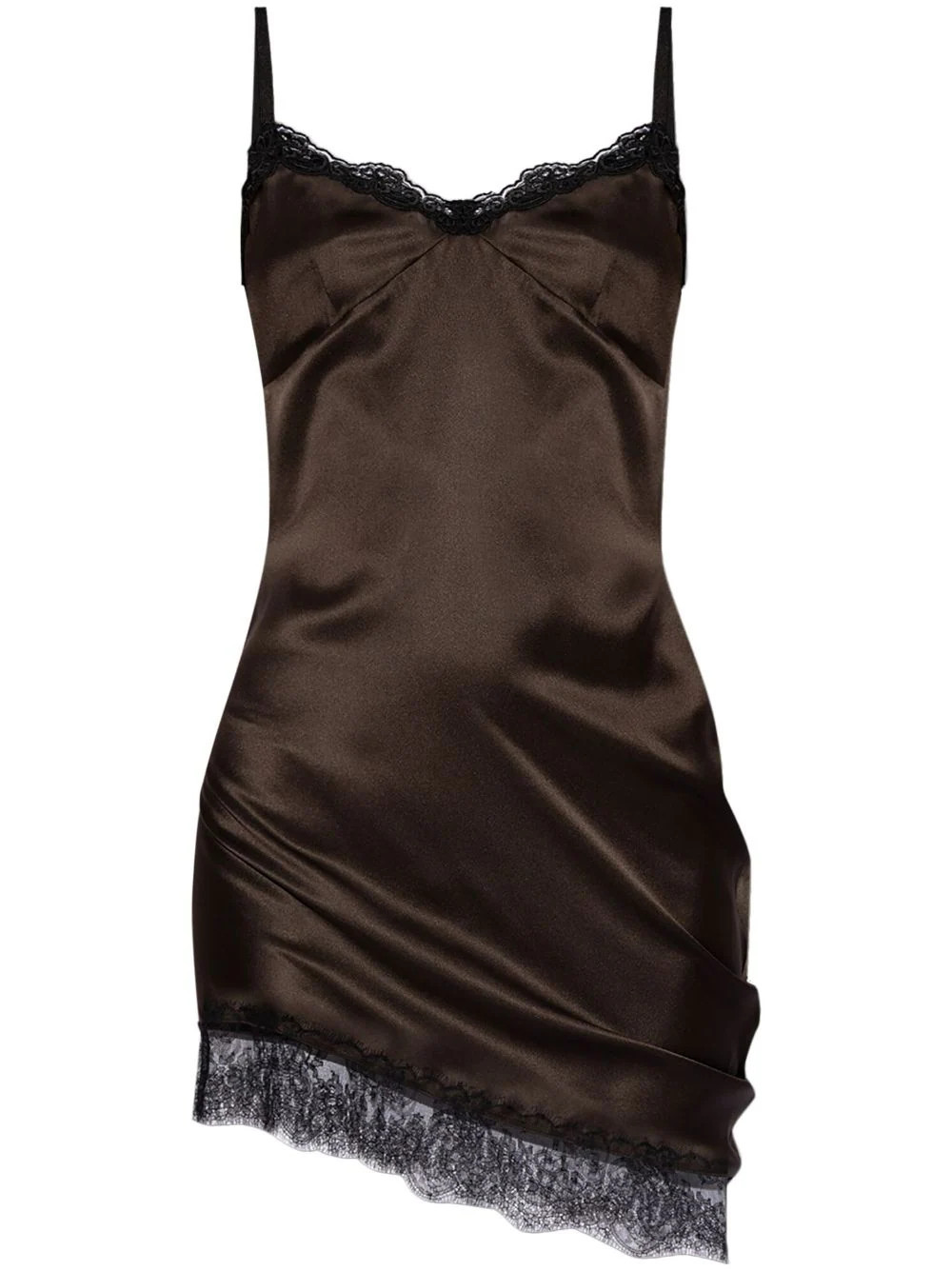 The Attico asymmetric slip mini dress - Brown | Farfetch Global