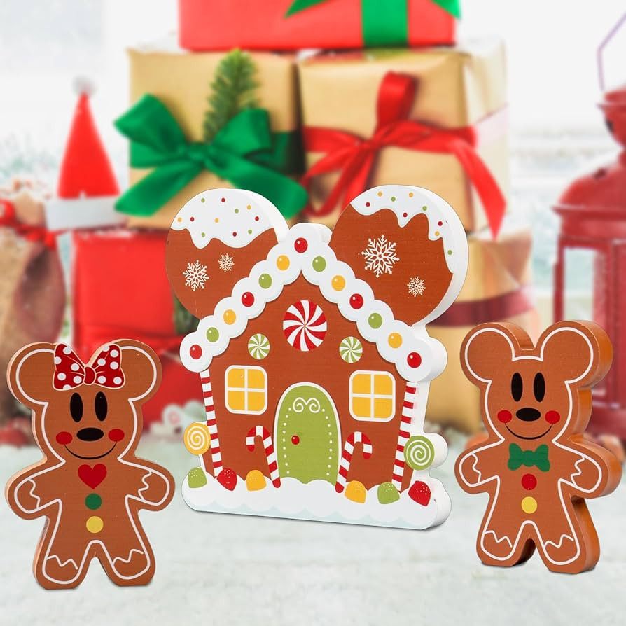 Gingerbread Christmas Tiered Tray Decor Set - 3pcs Wooden Gingerbread Mouse Centerpieces Table De... | Amazon (US)