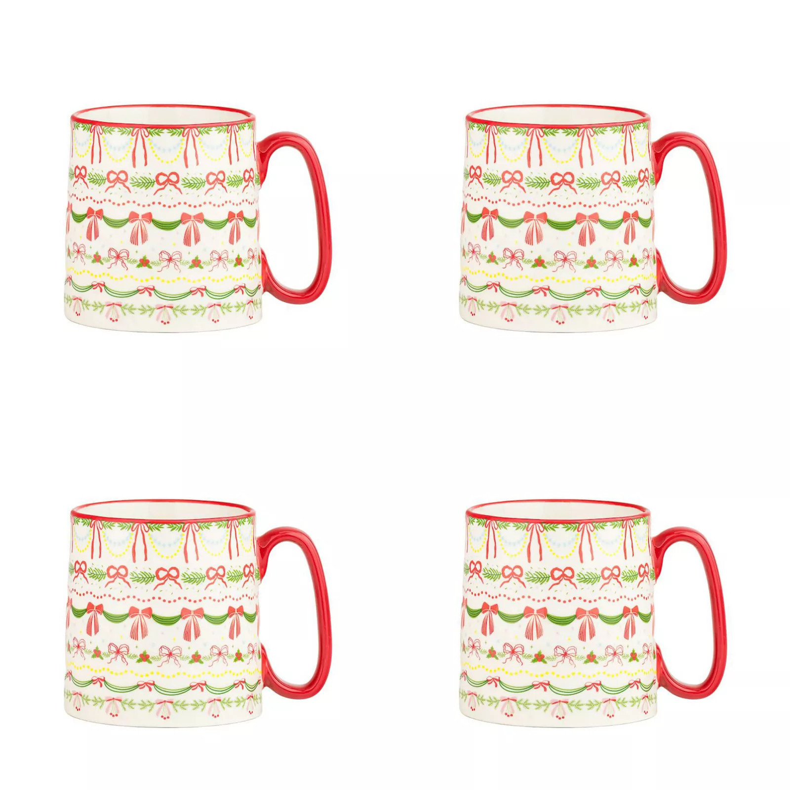 10 Strawberry Street Bella Holiday 18-oz. 4-pc. Hand-Painted Mug Set, Green Garland | Kohl's
