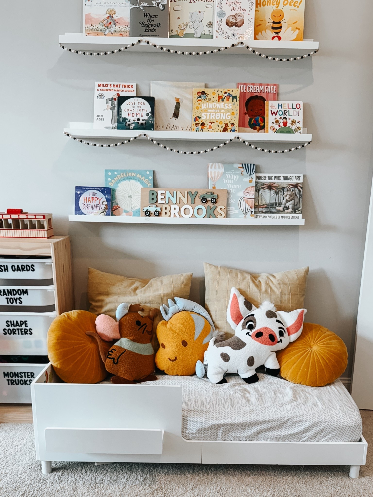 As my kids get older, our play room continues to shift and mold. 

We repurposed an old toddler bed into the playroom to create a reading nook. It’s a cozy corner where the kids can lounge and immerse themselves into their favorite books. 

These Disney pillows from Target were the perfect addition! I love the “Off characters” or side kicks, and these were just too cute not to grab! 

Neutral playroom boys toddlers kids play space books reading nook disney target finds  


#LTKHome #LTKKids #LTKFamily