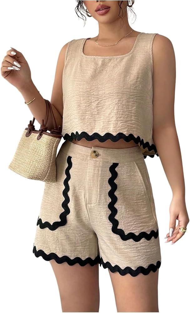 WDIRARA Women's 2 Piece Outfit Bow Knot Back Tank Shorts Set Vacation Outfits | Amazon (US)