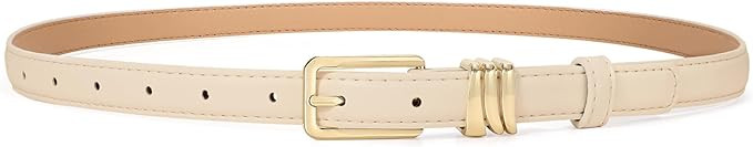 XZQTIVE Women Skinny Leather Belt Ladies Black Thin Waist Belt for Dresses Jeans Pants with Gold ... | Amazon (US)