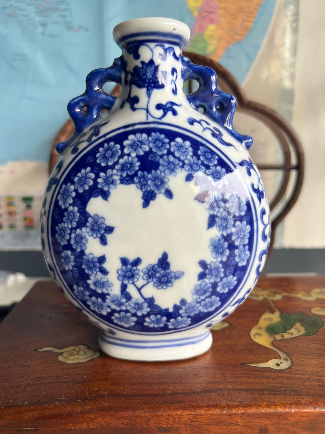 Blue and White Porcelain Vase Pure Hand Painting Ceramic Blue and White Landscape Pattern Flat Va... | Etsy (US)