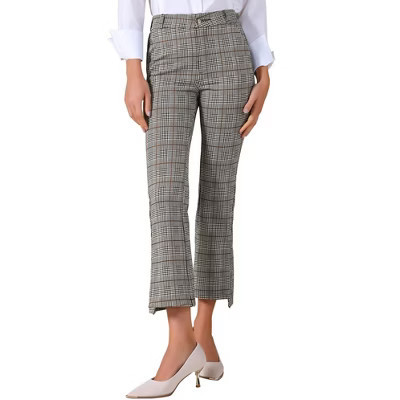 INSPIRE CHIC Women's Plaid High Waist Side Slit Business Office Long Suit Pants Black Large | Target