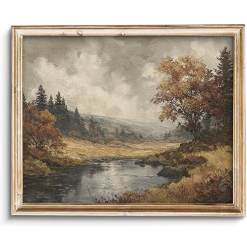 Vodefoad Autumn Landscape Retro Vintage Canvas Wall Art Vintage Landscape Wall Art, Farmhouse River Painting, Cottagecore Decor Fall Landscape Print Moody Autumn Print for Bedroom Bathroom Decor - 8x10Inch Unframe | Amazon (US)