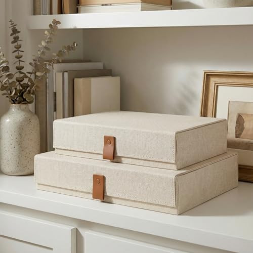 Decorative Photo Storage Boxes with Lids - Set of 2 Beautiful Linen Organizers Are Perfect to Saf... | Amazon (US)