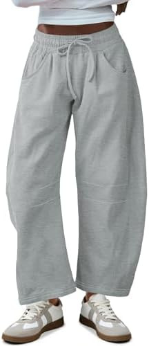 Fisoew Womens Barrel Leg Sweatpant Drawstring Elastic Waisted Wide Leg Pants Casual Active Pants ... | Amazon (US)