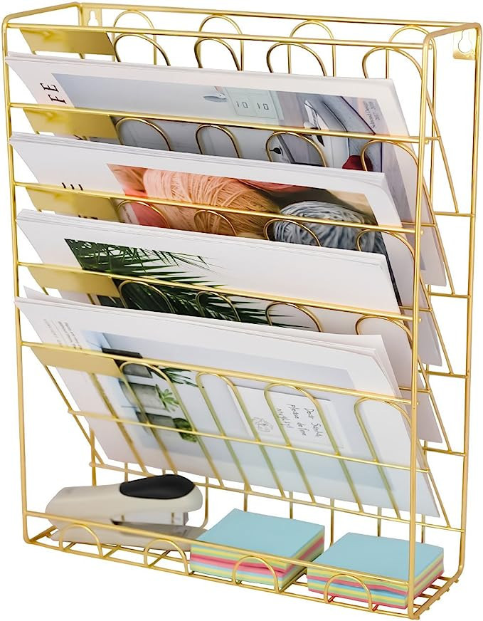 Superbpag Hanging File Organizer, 5 Tier Wall Mount Document Letter Tray File Organizer For Home ... | Amazon (US)