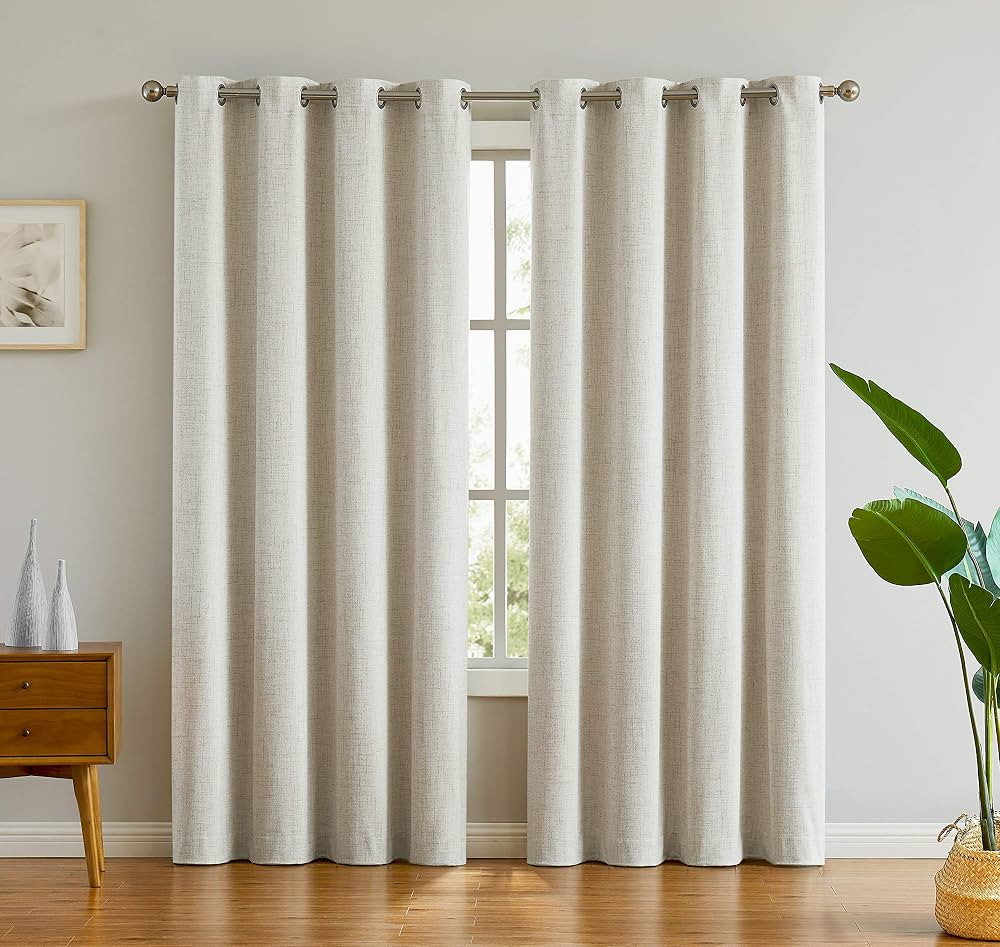 Romantex Linen Full Blackout Curtain 84 Inches for Bedroom,Thermal Insulated Natural Curtains Sou... | Amazon (US)