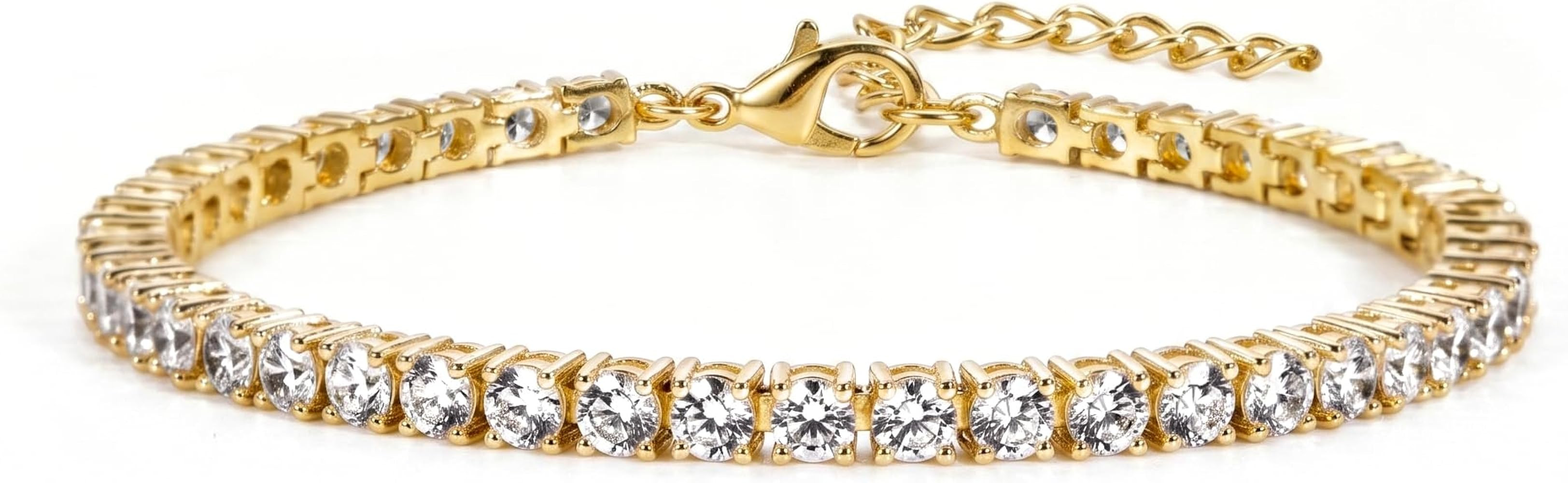 3mm Diamond Classic Tennis Bracelet for Women Dainty, Gold Jesus Cross Bracelets Trendy, 14K Gold... | Amazon (US)