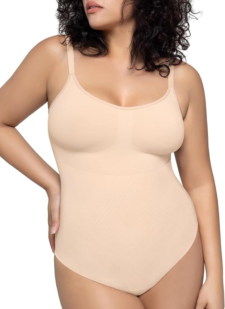 PUMIEY Shapewear Bodysuit for Women Tummy Control V-Neck With Open Gusset Hourglass Collection | Amazon (US)