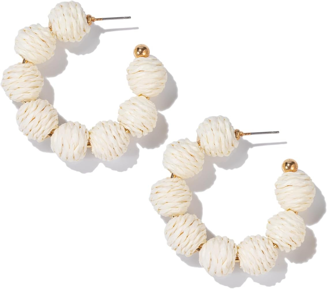 Raffia Hoop Boho Earrings - Cute Rattan Handmade Colorful Earrings for Women - Unique Summer Jewe... | Amazon (US)
