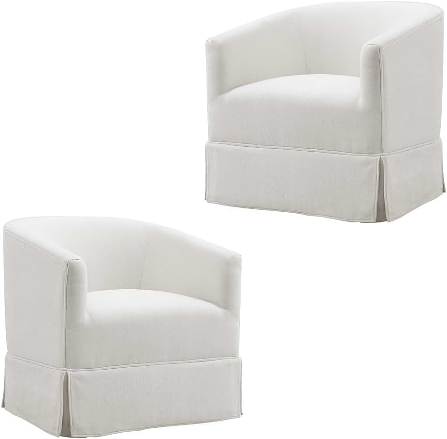 Swivel Accent Chair Set of 2, Upholstered Swivel Chairs for Living Room, Bedroom, Lounge, Fabric Swivel Barrel Chair for Small Space (Cream/White) | Amazon (US)