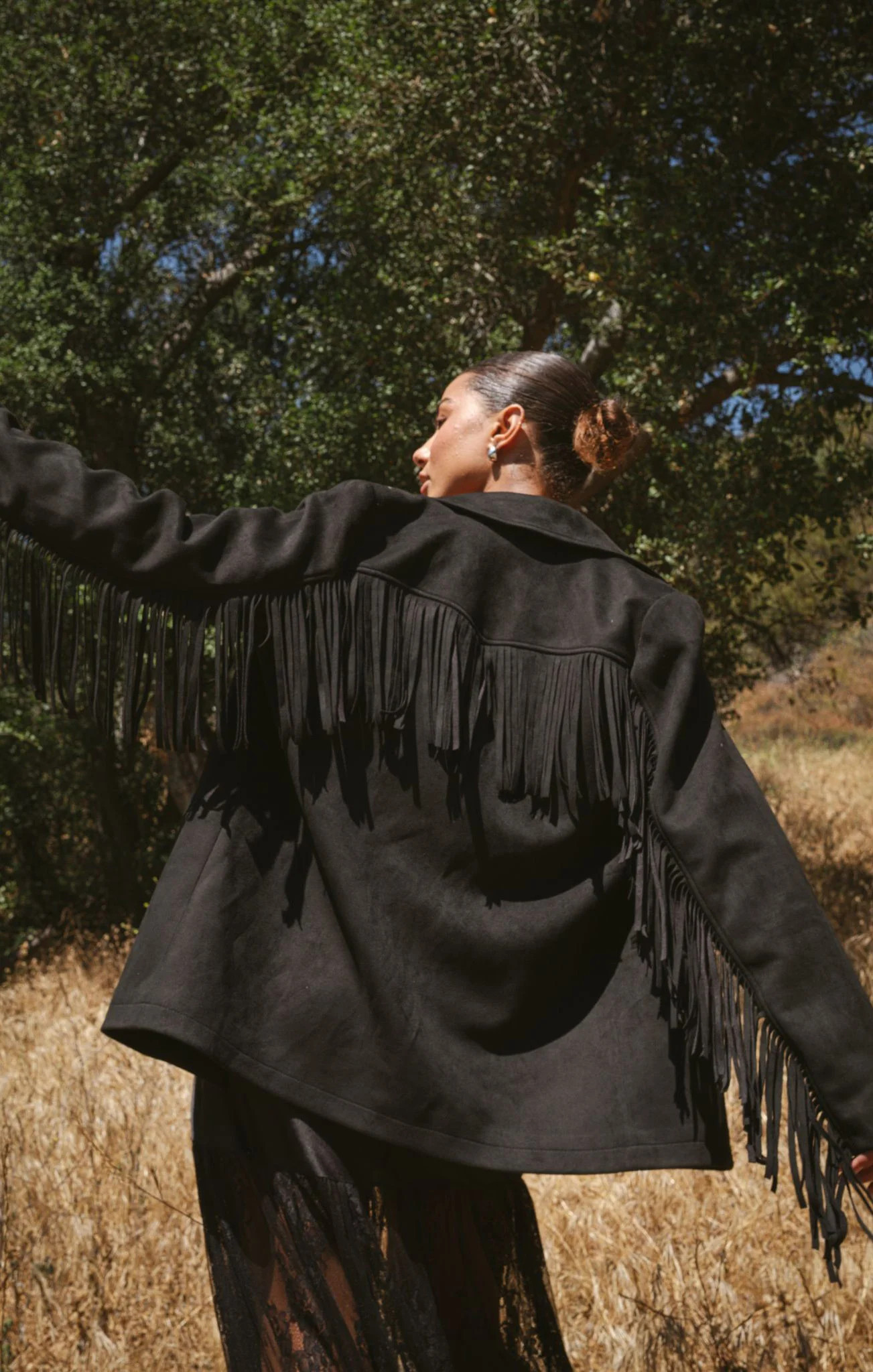 Sierra Fringe Jacket, in Black Faux Suede, Size: Small | Show Me Your Mumu | Show Me Your Mumu