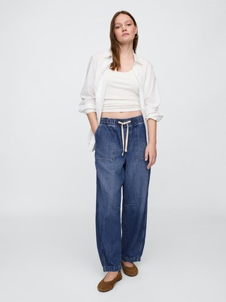 Mid Rise SuperSoft Pull-On Barrel Jeans | Gap Factory | Gap Factory