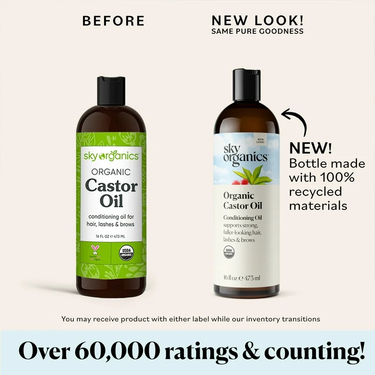 Sky Organics Organic Castor Oil to Condition for Fuller-Looking Hair, Lashes, and Brows, 16 fl oz... | Walmart (US)