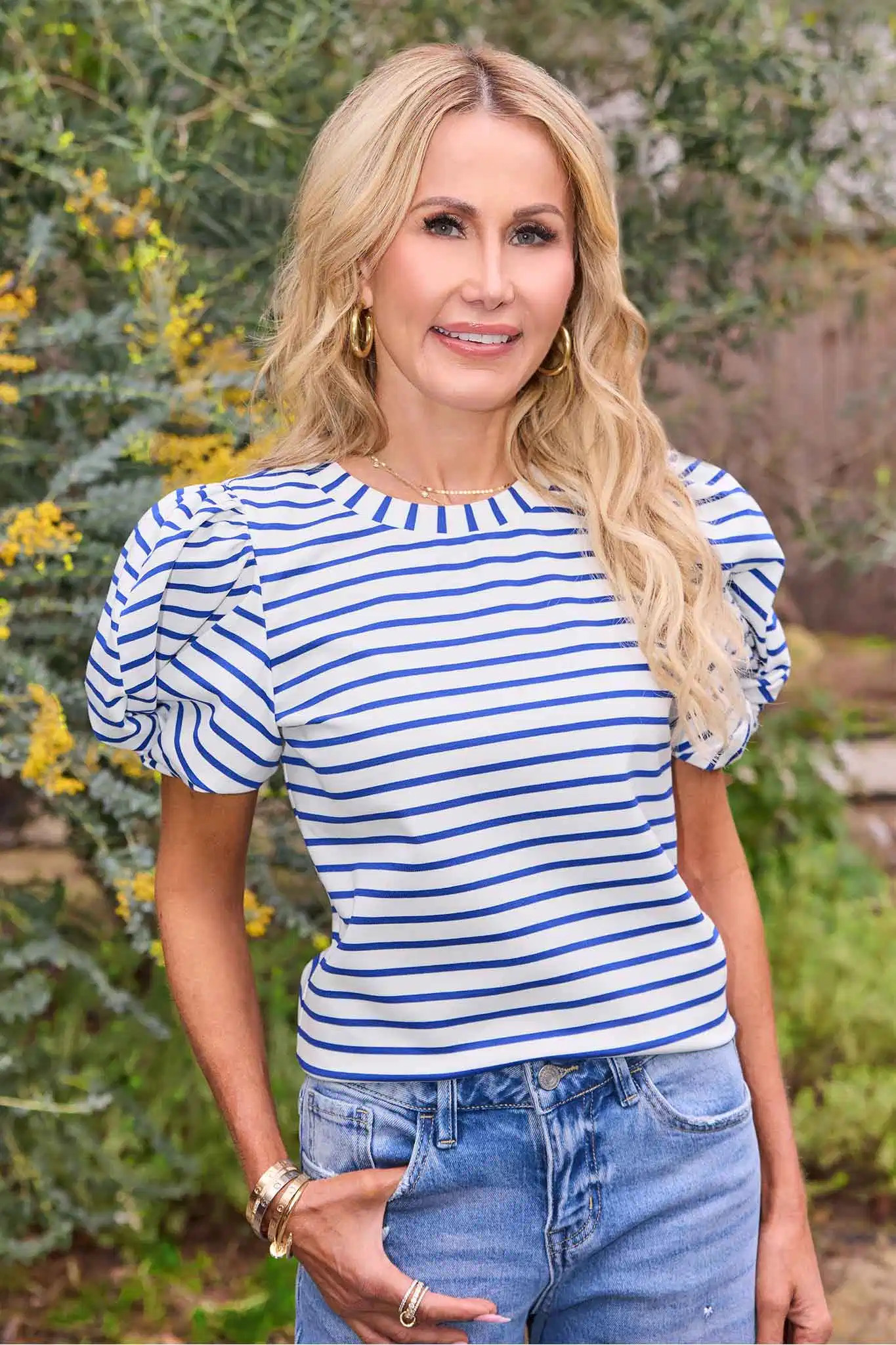 Payton Blue Striped Puff Sleeve Top | Avara