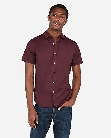 slim wrinkle-resistant button-down short sleeve performance shirt | Express