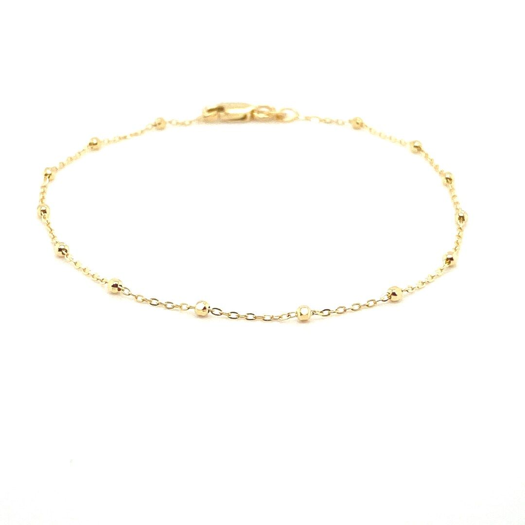 14K Fine Gold Ball & Chain Bracelet, Faceted Ball Chain, 14K Gold Bracelet, Dainty Gold Bracelet, St | Etsy (US)