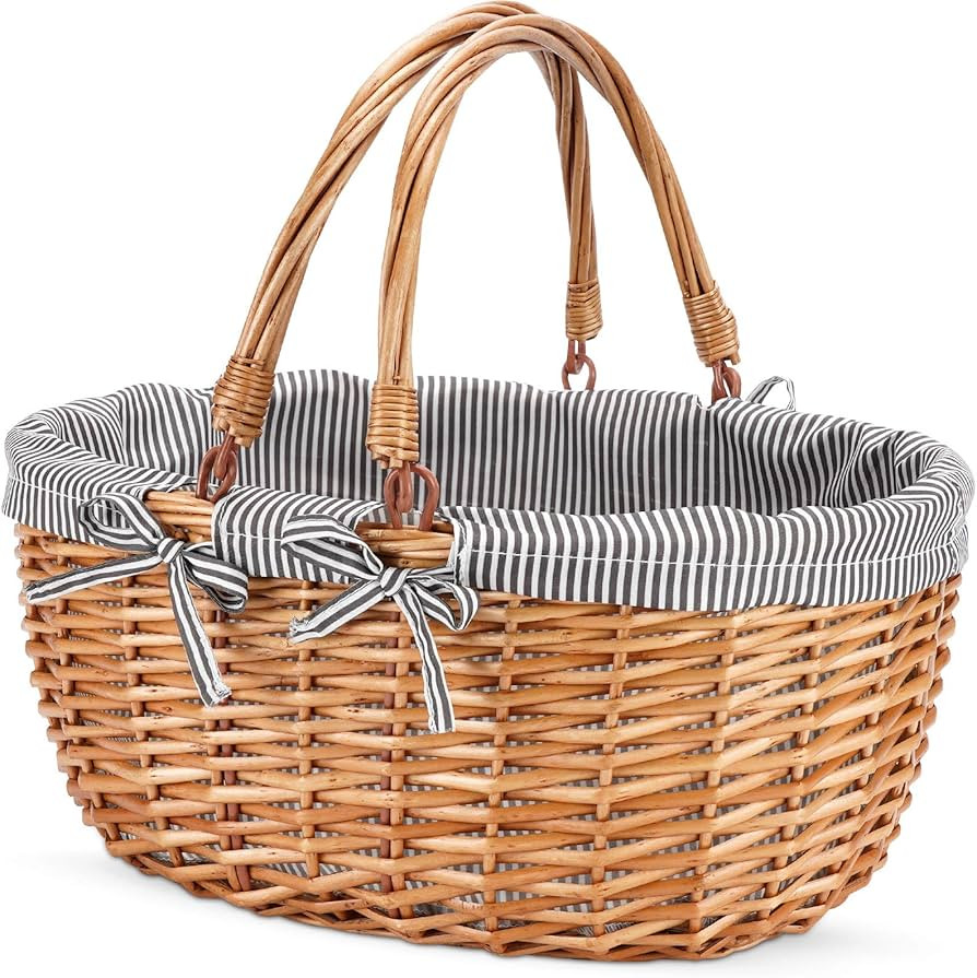 G GOOD GAIN Oval Picnic Basket with Folding Handles, Willow Hand Woven Shopping Basket, Bath Toy ... | Amazon (US)