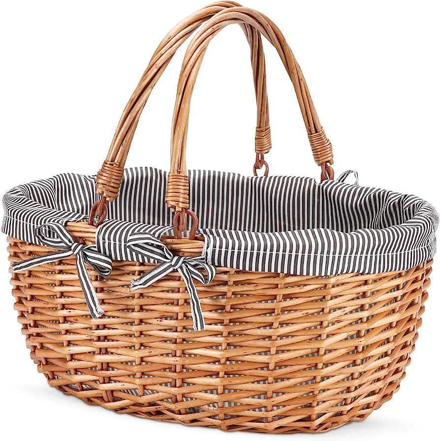 G GOOD GAIN Oval Picnic Basket with Folding Handles, Willow Hand Woven Shopping Basket, Bath Toy ... | Amazon (US)