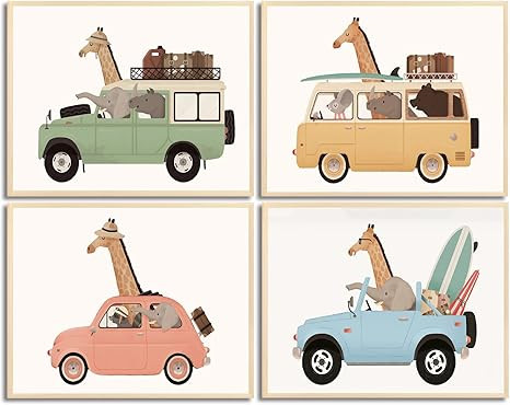 Car Animal Nursery Wall Art Funny Giraffe Animals Driving Cars Traveling Poster Canvas Print Tran... | Amazon (US)
