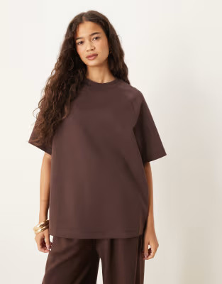 ASOS DESIGN co-ord interlock raglan t-shirt in chocolate | ASOS | ASOS (Global)