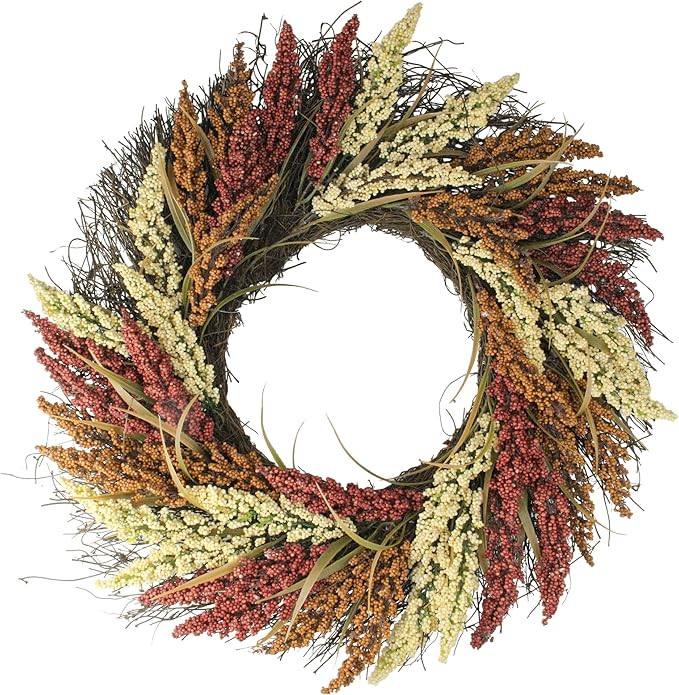 Autumn Harvest Mixed Heather Artificial Grapevine Wreath, 22 Inch Unlit | Amazon (US)