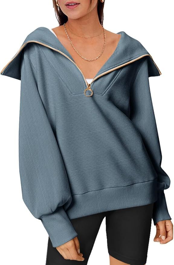 Amazon.com: EFAN Women’s Solid Color Oversized Half Zip Pullover Sweatshirt Hoodie Comfy Loose ... | Amazon (US)