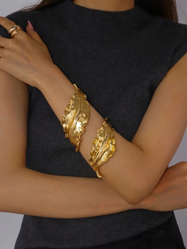 1pc High-End Fashion Exaggerated Personality Gold Metal Open Bangle Bracelet For Women, Suitable ... | SHEIN