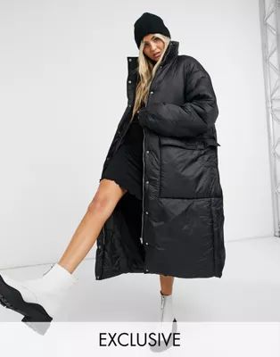 COLLUSION longline puffer jacket in black | ASOS (Global)