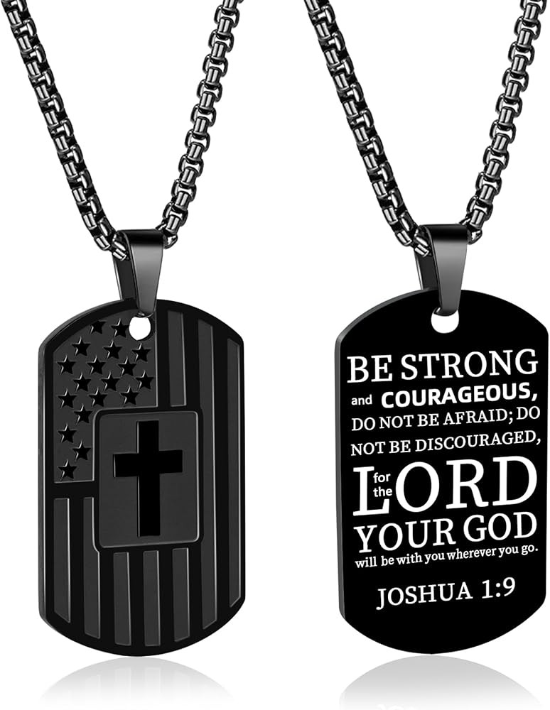 Dog Tag Cross Necklace for Men, American Flag Cross Pendant Necklace Gifts for First Communion Ba... | Amazon (US)